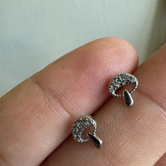 925 Sterling Silver Mushroom Stud Earrings - Picture 2 of 5